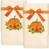 JarThenaAMCS 2 Pack Fall Thanksgiving Hand Towels Pumpkin Embroidered Cotton Bathroom Towels Autumn Decorative Dish Towel for Drying Cleaning Cooking Gift, 29.5 x 13.8 Inch