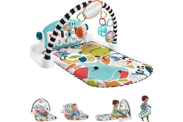 Fisher-Price Baby Playmat Glow and Grow Kick & Play Piano Gym, Blue Musical Learning Toy with Developmental Activities for Ne