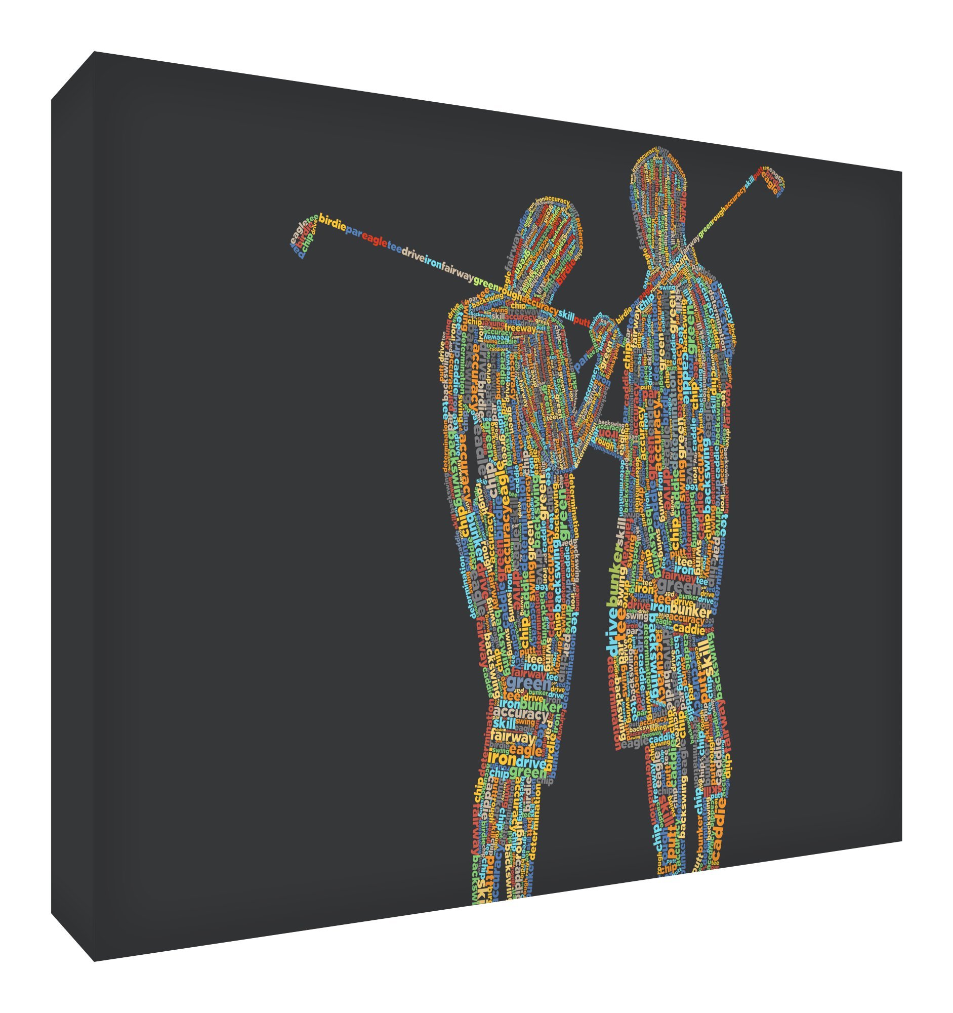 Feel Good Art Gallery Wrapped Box Canvas in Typographic Golf Couple Design (30 x 20 x 4 cm, Small, Multi-Coloured on Black)