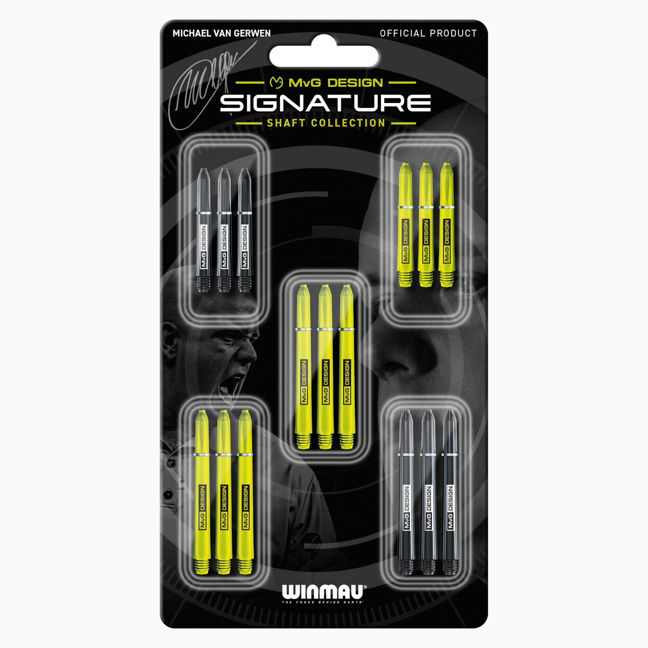 WINMAU - MvG Signature Dart Stems Collection - Dart Shafts 5 Sets Per Pack (15 in Total) - Mixed Darts Shafts Sizes - Professional Darts Accessories - Contains Black & Green