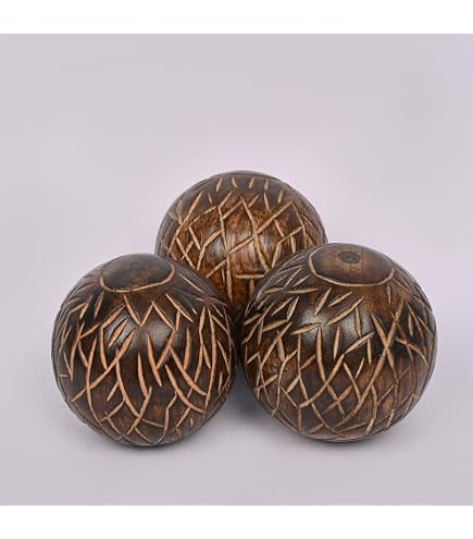 NIRMAN Set Of 3 Acacia Wood Round Decorative Balls - 3 Inch Brown Wooden Spheres For Table Centerpiece, Shelf Decor, Home Décor - View #2