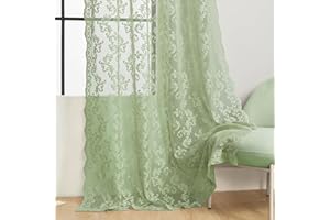 Sage Green Lace Curtains 84 Inches Long 2 Panels Country Vintage Sheer Lace Curtains Charm Rod Pocket Light Filtering Paisley