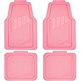 CAR PASS Heavy Duty Rubber Floor Mats 4-Piece,Pink Car Mats Full Sets Anti-Slip,Waterproof Universal Trim-to-Fit for Car SUV Truck, Durable All Weather Automotive Car Mats for Women,Girly(All Pink)