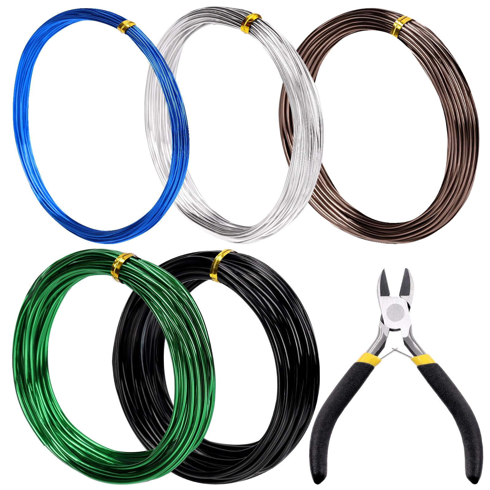 Tanstic 6Pcs Bonsai Training Wire Kit, 0.8mm, 1mm, 1.5mm, 2mm, 3mm 82 Feet Total Aluminum Bonsai Wires with Wire Cutter for Bonsai Trees Indoor(16.4 Feet for Each Roll)