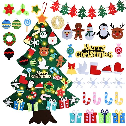 LUFENG Felt Christmas Tree, Kids Christmas Trees, DIY Christmas Tree with 35pcs Ornaments, Xmas Gifts for Kids, New Year Handmade Wall Hanging Decorations