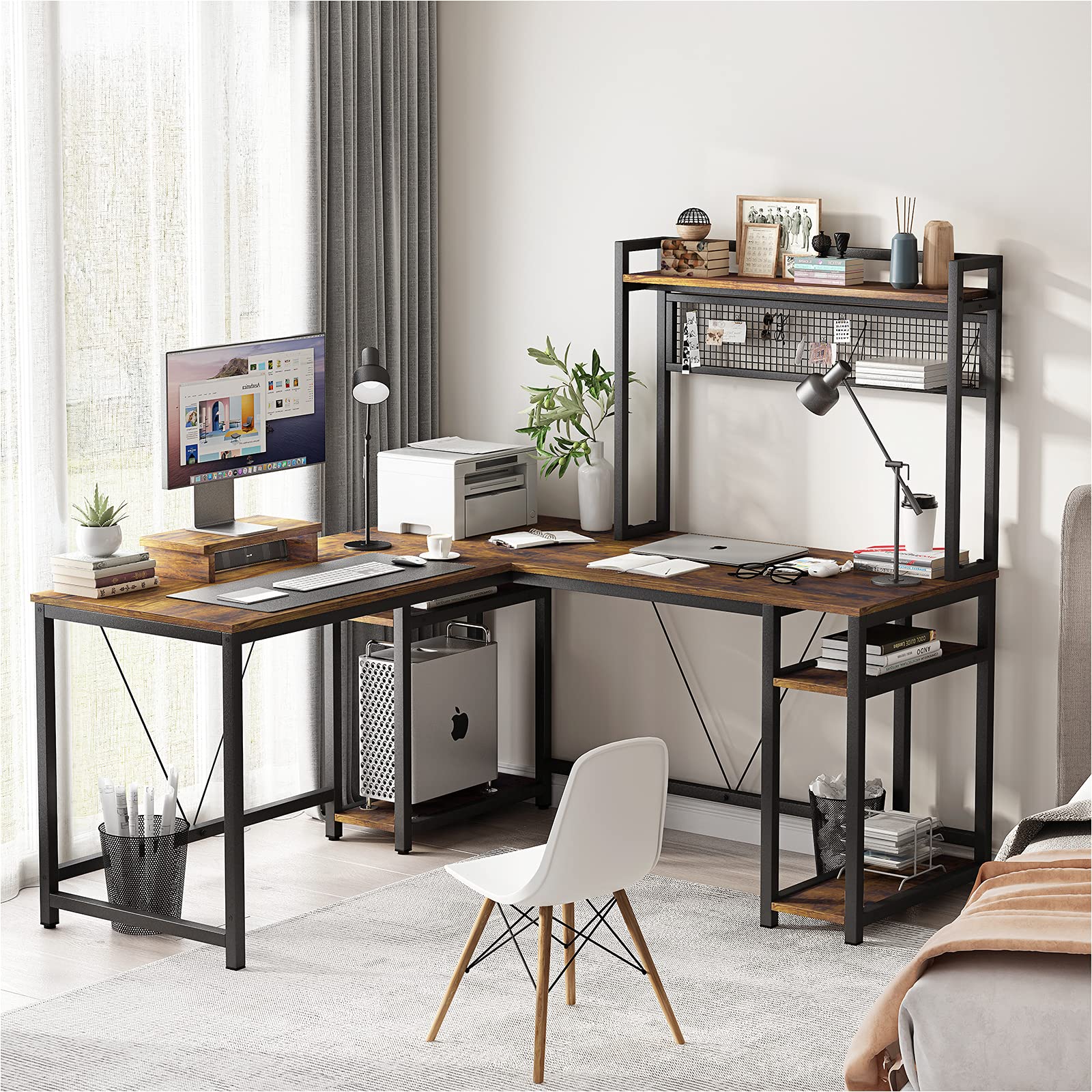 Buy Sedeta L Shaped Computer Desk with Hutch and Storage Shelves/94.5