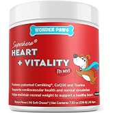 Wonder Paws Cardio Support for Dogs &ndash; Cardiovascular Chews Heart Health, Circulation, Energy &amp; Weight Management - with L-Carnitine, Hawthorn Berry, Coenzyme Q10 &amp; Taurine for Dogs &ndash; 90 Soft Chews