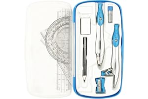 Lifreer Geometry Set,10 Pcs Protractor and Compass Set, Math and Ruler Set for Students, Class Supplies, and School - Essential Compass Geometry Tools for Precision and Quality (Blue)