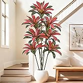 Fsslower Artificial Red Dracaena Tree 6FT with 105 Leaves & 7 Heads Lifelike Tall Fake Faux Tropical Silk Bicolor 72 Inch Plant Black Pot for Indoor Home Office Store Corner Decor Housewarming Gifts