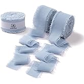 DORIS HOME Dusty Blue Chiffon Ribbon for Flower Bouquet, 1" x21Yd Fabric Ribbon for Gift Wrapping, Handmade Frayed Ribbon for Wedding Invitations/Christmas Decorations