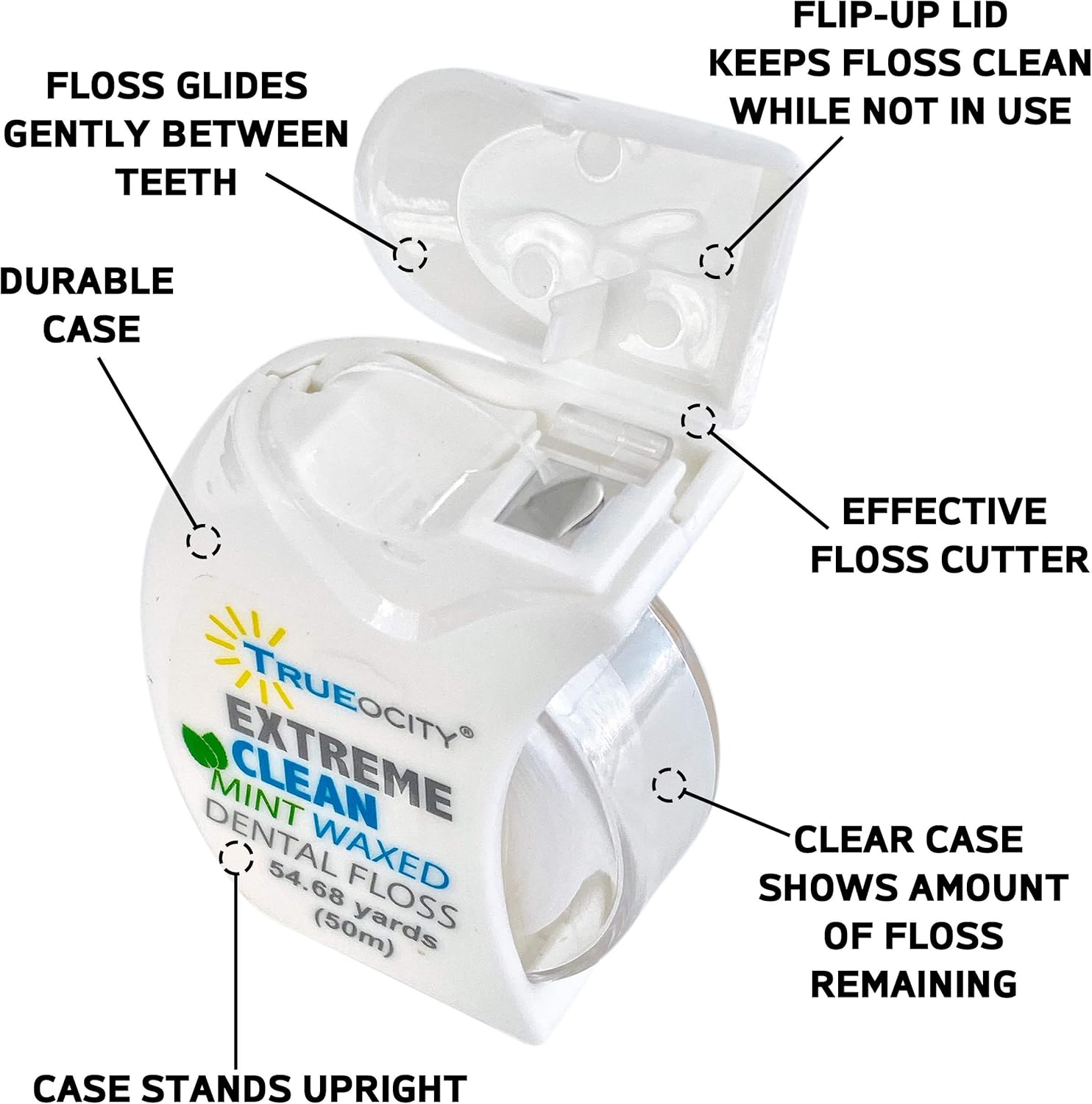 Trueocity Dental Floss 6 Pack, Mint Natural Waxed for Comfort Flossing, Extreme Clean for Adults, Teens, Kids, Ez Stand Upright Holder with Clear Side, Perfect Size for Travel: Health & Personal Care