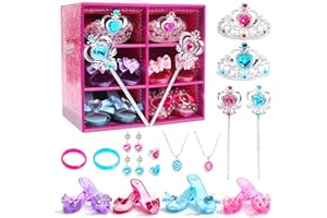 Princess Dress Up Shoes and Jewelry Toys, Pretend Play Fashion Princess Accessories of Crowns, Necklaces, Bracelets, Rings, B