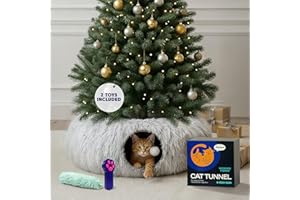 WONDER FAMILY Cat Donut Tunnel Bed - Cat Tunnels for Indoor Cats - XL Plush Circle Hideaway with Cat Toys, 3-in-1 Foldable Playground & Cozy Cave Bed, Gift-Ready House Under Christmas Tree for Ferret, Rabbit, Kitty