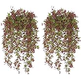 Artificial Hanging Vine, Sweet Potato Leaves Plastic Plants Greenery Faux Ivy Garland Fake Plant UV Resistant for Indoor Outdoor Garden Door Wall Baskets Wedding Party Table Decoration Red 4 Pcs