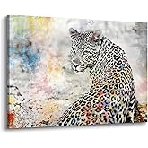 old barn Cheetah Print Canvas Wall Art: Wild Animal Leopard Artwork Black and White Wildlife Painting Picture for Bedroom(24x36)