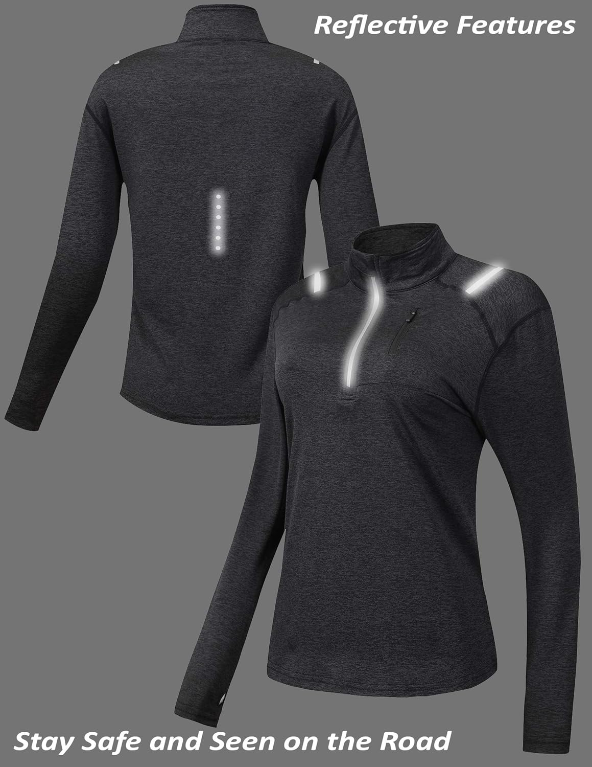 Liberty Imports Pack of 3 Women's Quarter Zip Pullovers, Athletic Long Sleeve Running Shirts: Clothing