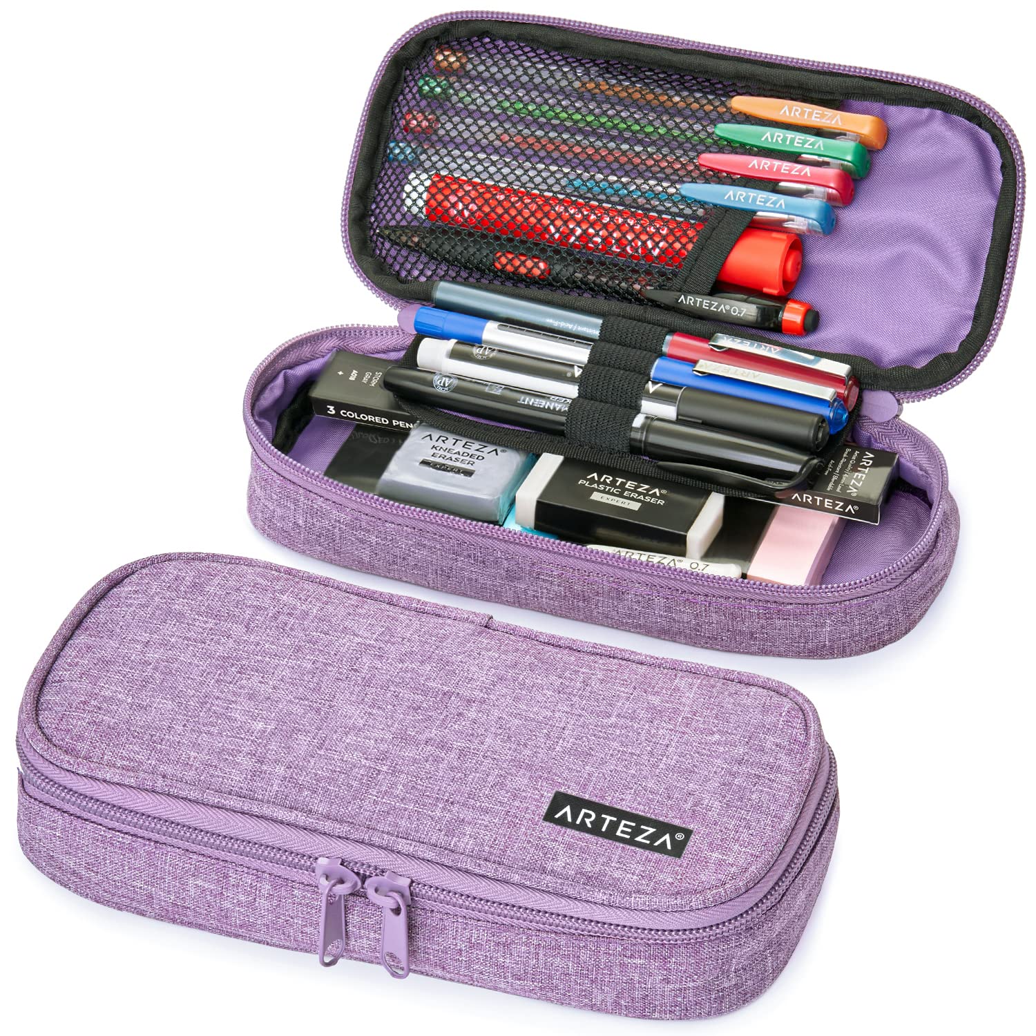 ARTEZA Pencil Case, Purple Pencil Pouch with Zipper Closure, School Supplies for Students and Teachers