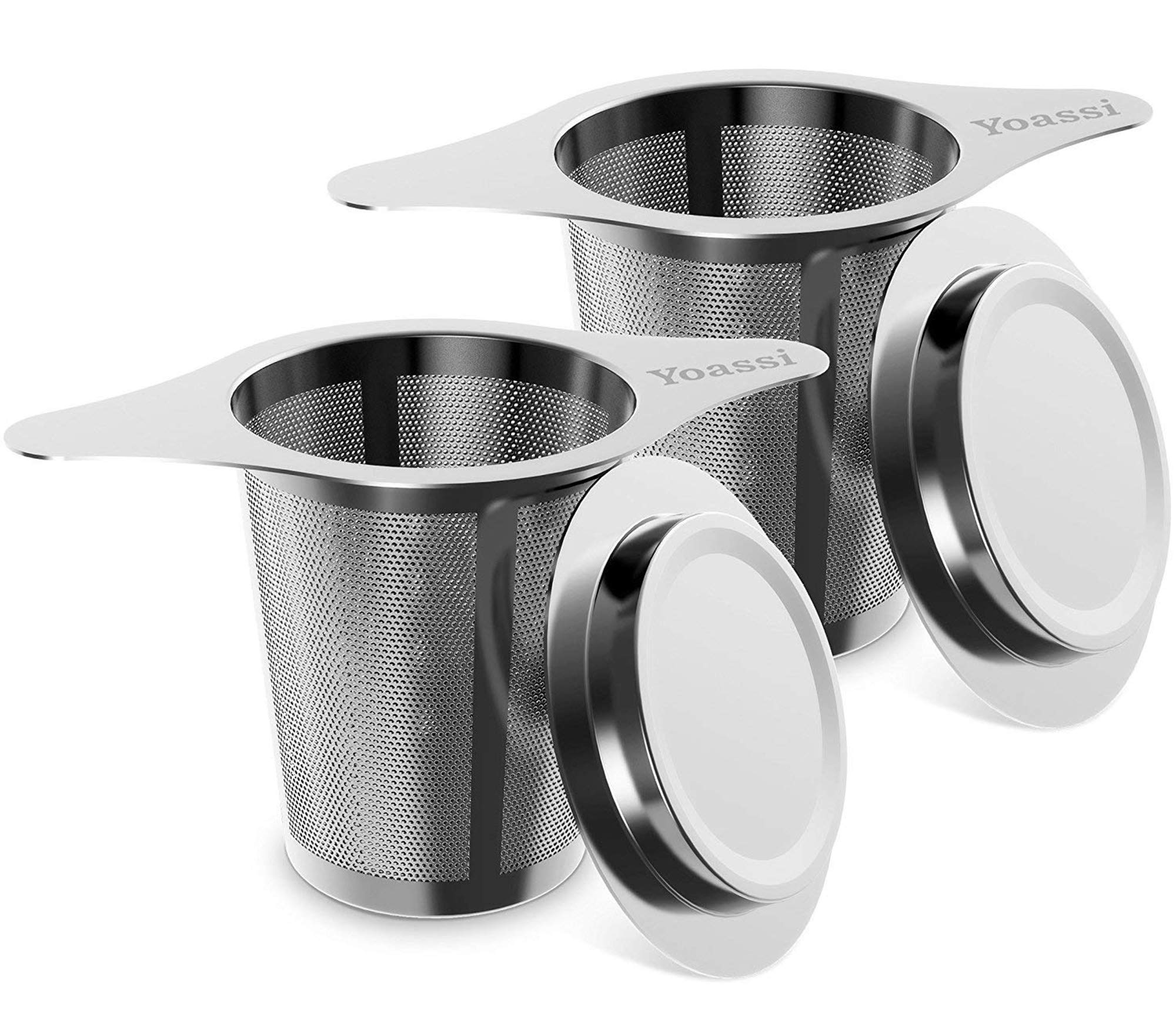 Yoassi 2 Pack Tea Infuser, 304 Stainless Steel Tea Filter Strainer with Lid and Double Handles Perfect for Hanging on Teapots, Mugs, Cups to steep Loose Leaf Tea and Coffee
