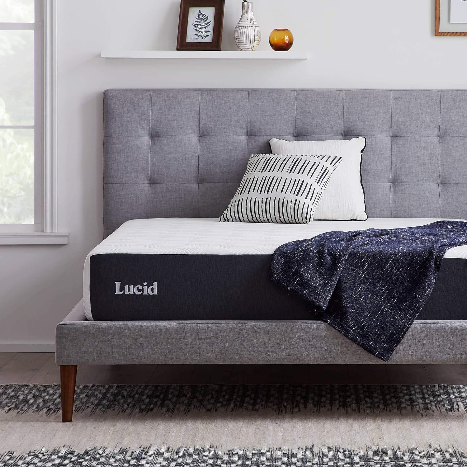 LUCID 10 Inch 2020 Gel Memory Foam Mattress - Medium Plush Feel - CertiPUR-US Certified - Hypoallergenic Bamboo Charcoal, Queen: Furniture & Decor
