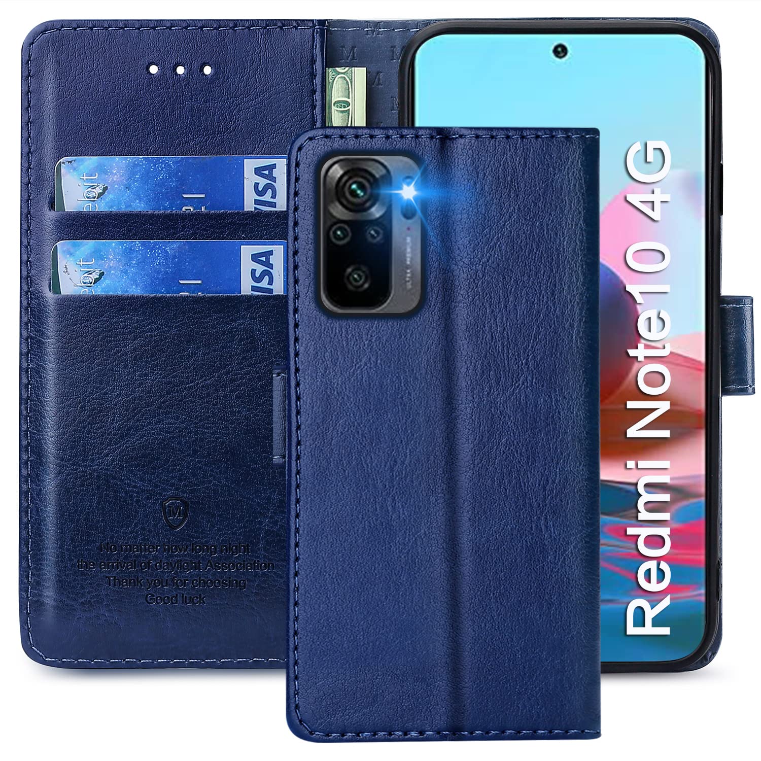 FMPCUON Case For Xiaomi Redmi Note 10 4G /Redmi Note 10S,High-grade Leather Flip Wallet Phone Case Cover for Xiaomi Redmi Note 10 4G 6.43 Inches [Card Slots] [Kickstand] [Magnetic Closure]-(Blue) — image 1