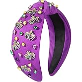 MOLOCH Mardi Gras Headband Carnival Hair Accessories for Women Glitter Mask Knotted Headband Purple Green Gold Crystal Jeweled Hairband Mardi Gras Parade Party Gifts
