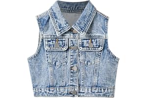 Boys Girls Denim Vest Cowboy Collared Sleeveless Jean Vests Coat Button Down Classic Vintage Washed Trendy Outwear