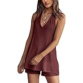 Panadila Womens Summer Two Piece Sets Beach Vacation Outfits Halter Neck Tank Top and Shorts Set Knit Lounge Clothes