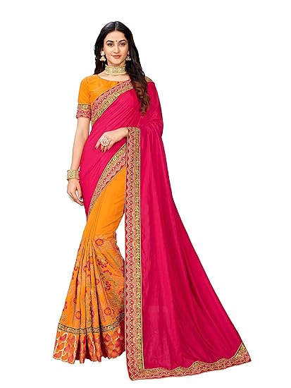 Women's Brocade Art Silk Saree With Blouse Piece (MN664_Pink)