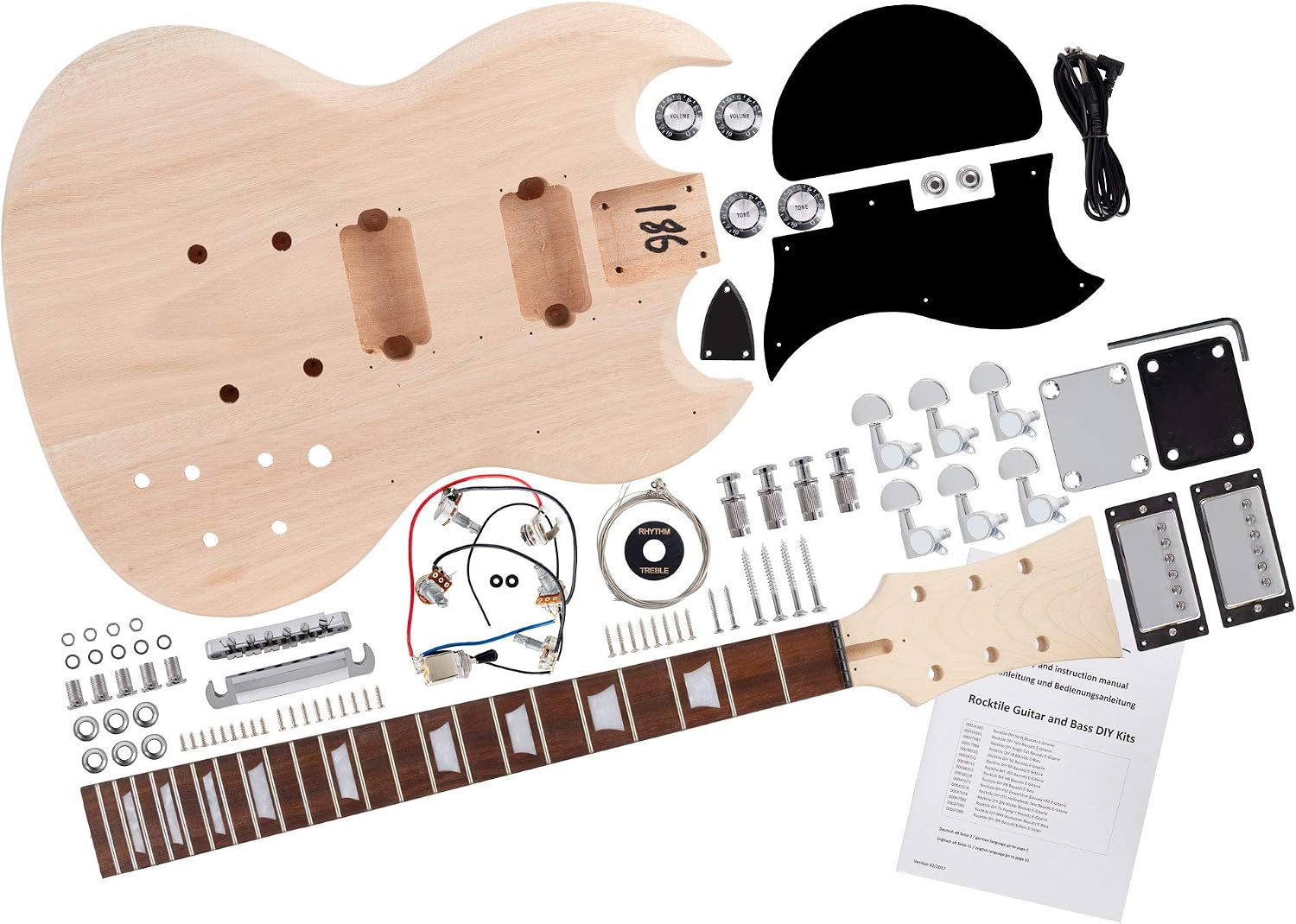 Rocktile Kit Construction Guitare Électrique Style Double Cut - DIY Acajou Érable