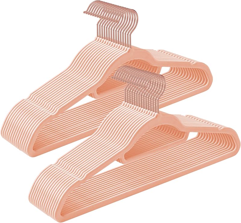 SONGMICS Velvet Hangers Set of 30 with Rose Gold Hooks 0.6 cm Thick