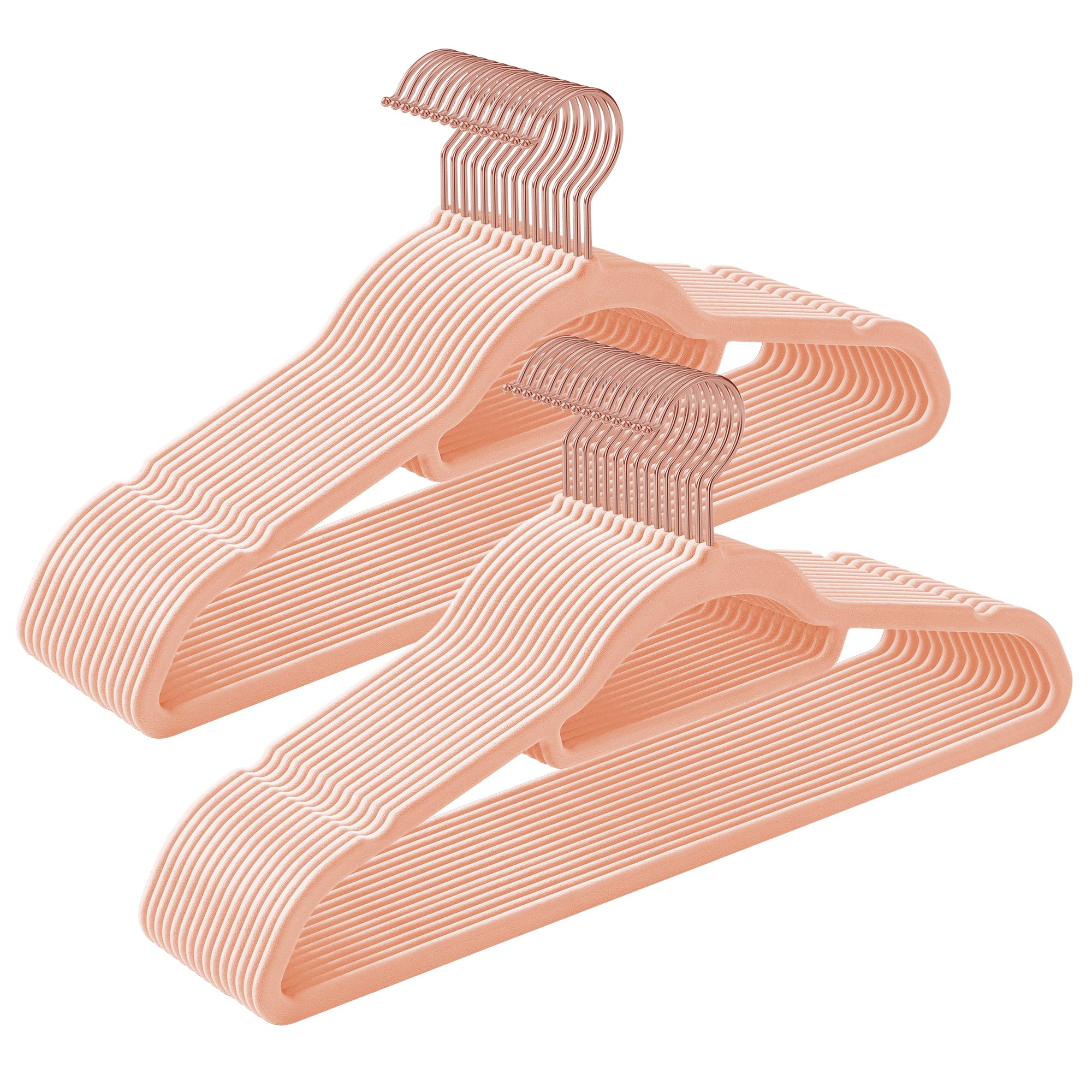 SONGMICS Velvet Hangers, Set of 30 Coat Hangers for Clothes, Non-Slip, with Tie Bar and Rose Gold Hook, Space-Saving, 0.6 cm Thick, 43.5 cm Long, for Dresses Trousers, Light Pink CRF21PK30 โ image 1