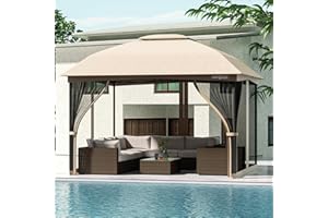 MOWOX POWER Gazebo 10' x 12' with Mosquito Netting, European-Style Ventilation Double Roof, Outdoor Gazebo for Patio, Garden, Lawn, Backyard.(Khaki)