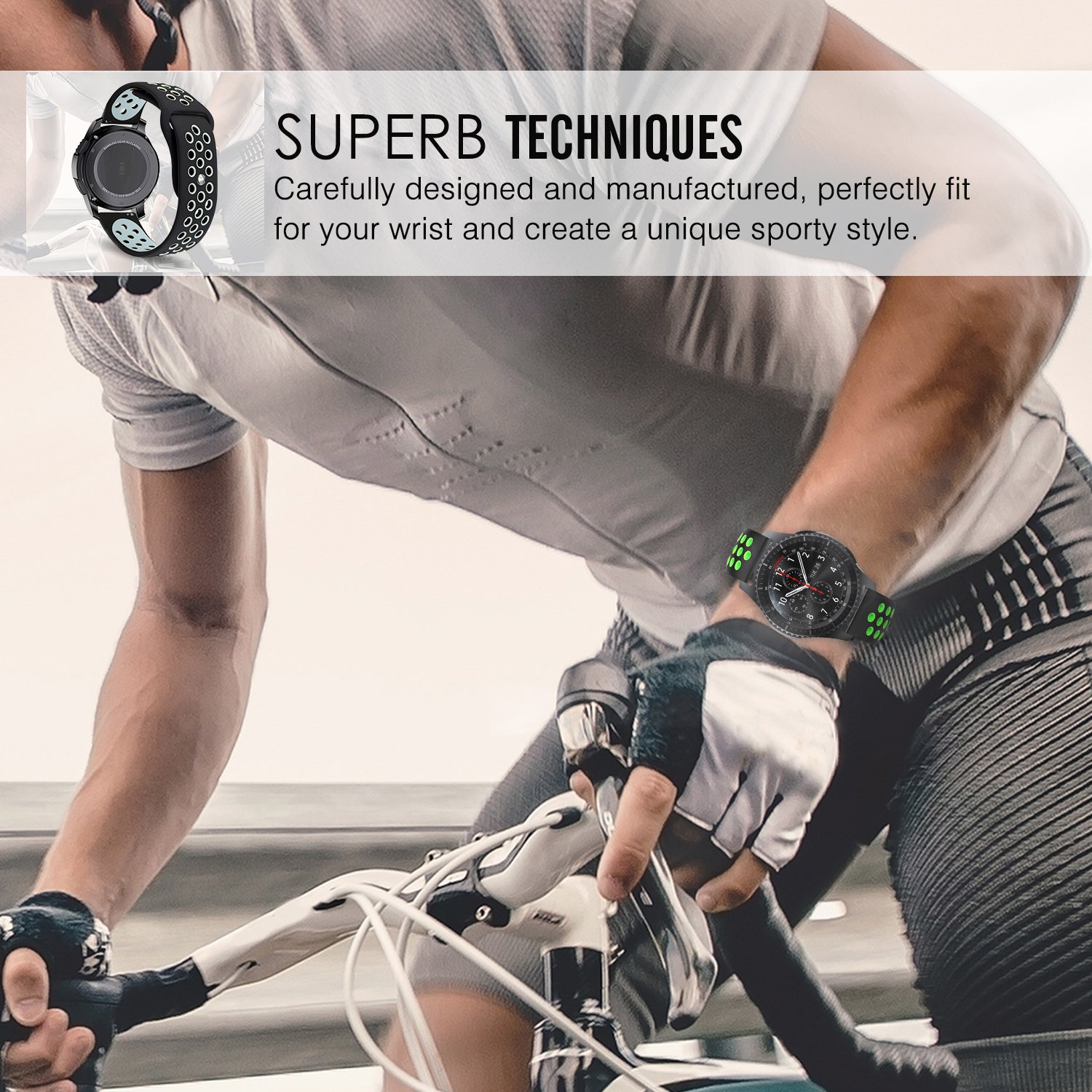 For Gear S3 Strap, iBazal Gear S3 Frontier/ Classic Band Soft Silicone Band Replacement Sport Band 22mm Adjustable Bracelet with Ventilation Holes for Samsung Gear S3 Frontier/Classic - Black/Fluorescent Yellow