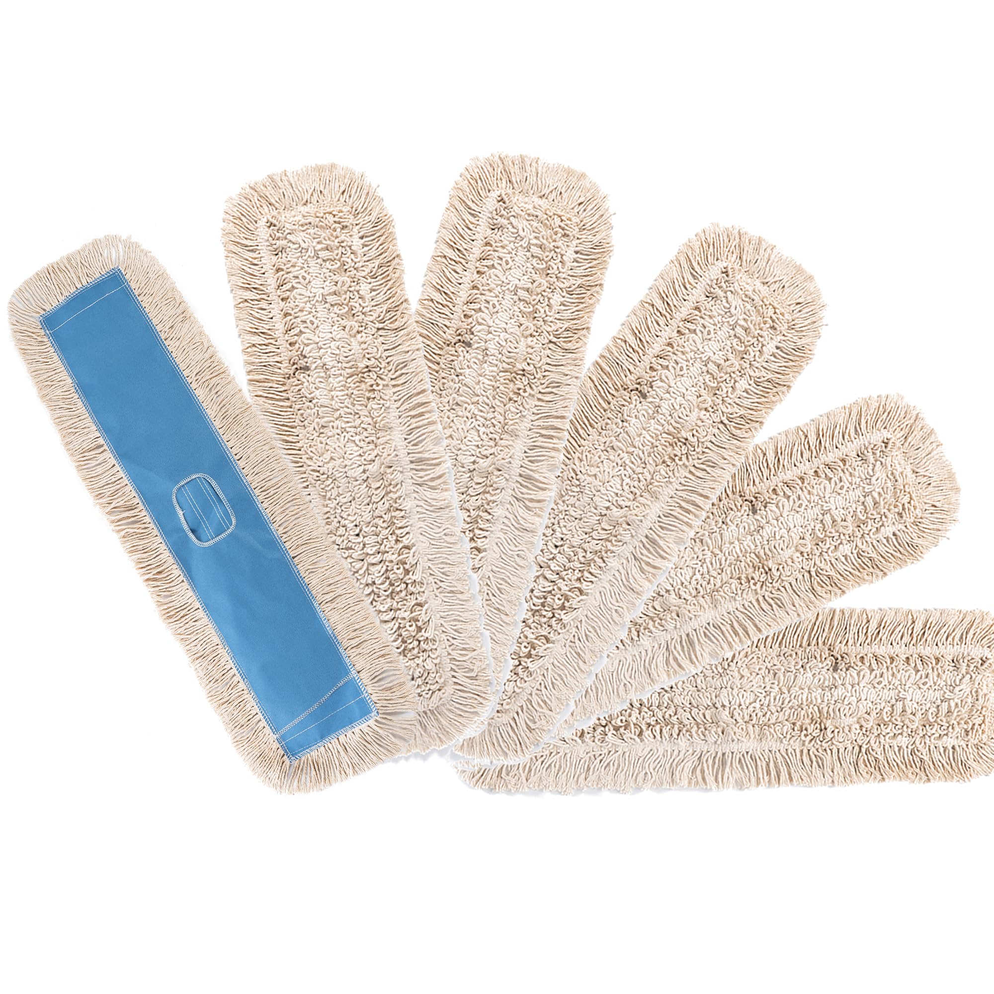 Matthew Cleaning 36'' Industrial Strength Cotton Dust Mop Refill Washable Replacement Heads for Residential & Commercial Use Fit Standard Dust Mop Frames, Hardwood, Concrete Floors Blue&White 6 Pack Image