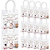 Sweetude 24 Pcs Clear Gift Bags with Handles 6.3 × 5.9 × 2.7 Inches PVC Reusable Totes for Party Favor(Merry Christmas Gift)