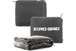 Zero Grid Premium Lightweight Wearable Super Soft Travel Blanket with Neck Snaps, Cozy Footpockets and Zipper Pouch, Compact Airplane with Luggage Strap Travel Blanket and Pillow Set