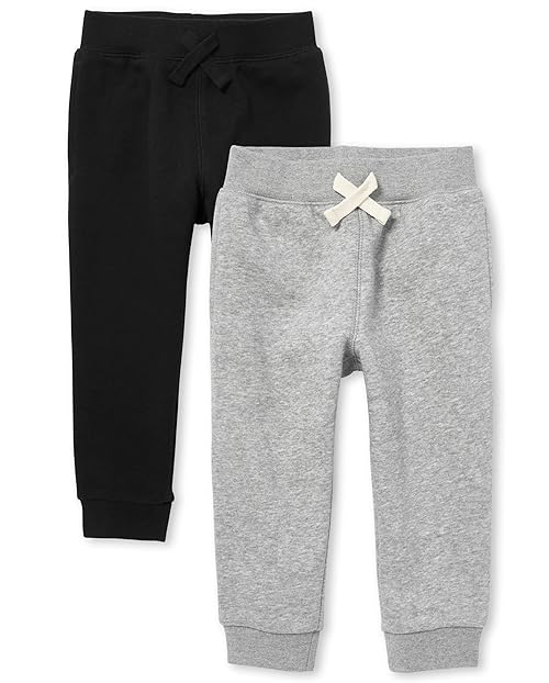 The Children's Place Baby Boys and Toddler Active Fleece Jogger Sweatpants Pants, Black/Smoke Gray 2 Pack, 3T US