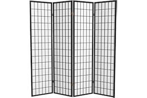 Red Lantern 6 ft. Tall Window Pane Shoji Screen - Black - 4 Panels
