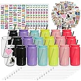 Paoren 16 oz Plastic Cups Reusable with Lids and Straws & DIY Sticker, 20Pack Acrylic Mason Jars Iced Coffee Drinking Glasses Cup for Park Picnic, Poolside, Party Giveaways, Jelly Color