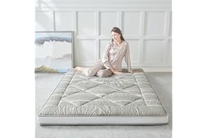 INFINICE Japanese Floor Mattress Futon Mattress, Extra Thick Roll Up Mattress Bed Topper Mat for Guest, Lounger or Travel, Bohemia Grey, Full-XL
