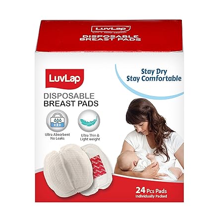 LuvLap Ultra Thin Disposable Breast Pads, Super Absorbent, Discreet Fit, Pack of 24 (White)