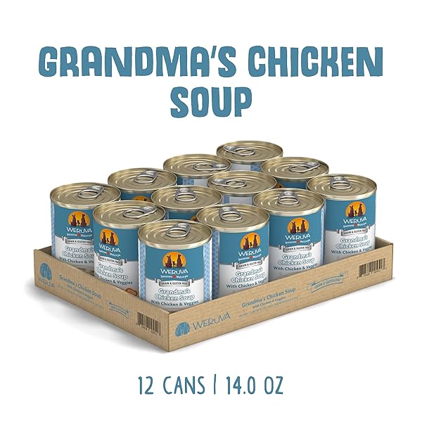 WERUVA CLASSIC DOG FOOD, GRANDMA’S CHICKEN SOUP WITH CHICKEN BREAST & VEGGIES, 14OZ CAN (PACK OF 12), TEAL (878408004568)