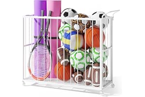 Homsorout Ball Storage Bin Rolling Sports Ball Cart, Metal Garage Organizer Sport Rack, Ball Basket Storage, Ball Cage for Ga