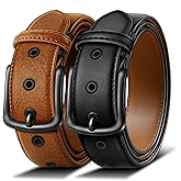 KEMISANT Men Belt 2Pack-7Holes Adjustable Leather Belt For Gift Men 1 1/2"-Metal Hole Design-Cut For Fit