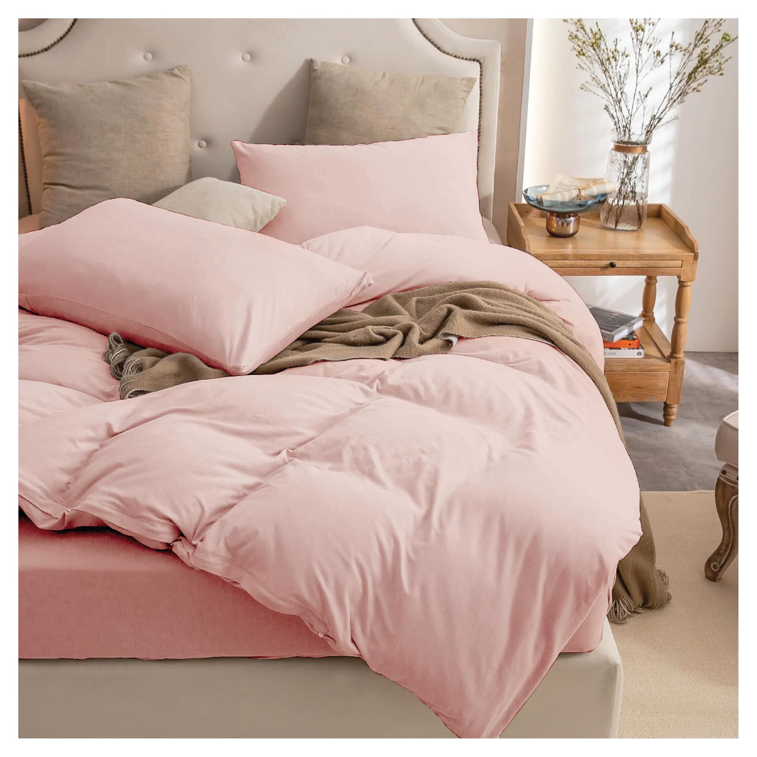 Ev Dekor®Bedding Double Blush | Pink Duvet Cover Sets - Soft Microfibre Polyester Duvet Cover with Pillow cases - Quilt Cover Set