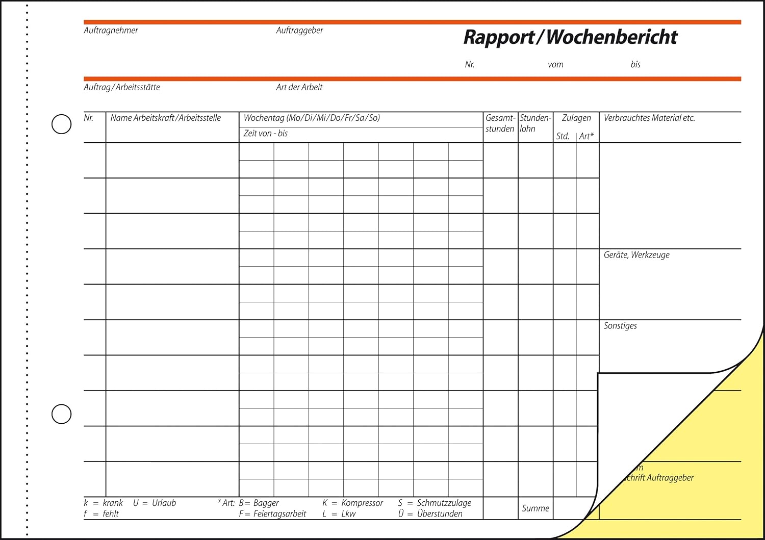 Sigel SD029 Weekly Report First and Second Pages Printed A5 Landscape 2 x 40 Pages Carbonless Copying (German Language) - Image 3