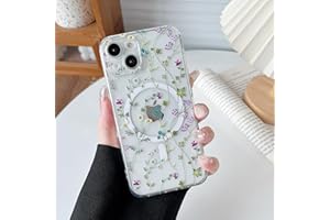RALEAVO for iPhone 14 Case Compatible with MagSafe Clear Floral Case with Flower Branch Pattern for Girls Women Slim Cute Har