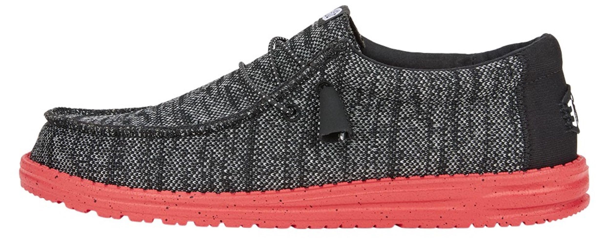 HEYDUDE Men's Wally Stretch Sox Slip-On Loafer Shoe, Black/Red 8 Image