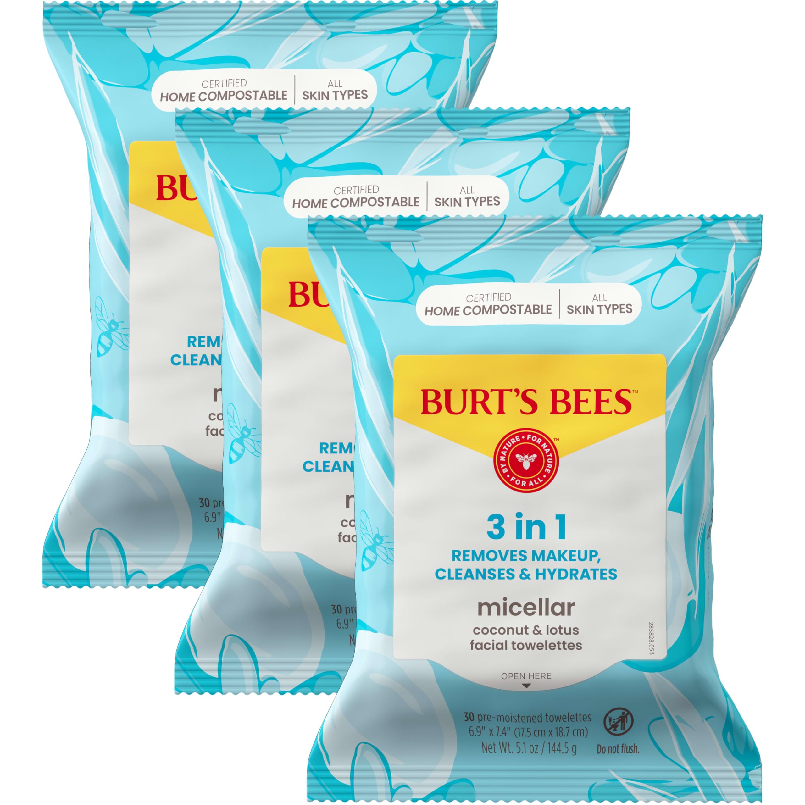 Photo 1 of ** 2 ONLY** Burt's Bees Stocking Stuffers, Coconut & Lotus Face Wipes, for All Skin Types, Micellar Makeup Remover & Facial Cleansing Towelettes, Skin Care Christmas Gifts, 30 Ct. (3-Pack)
