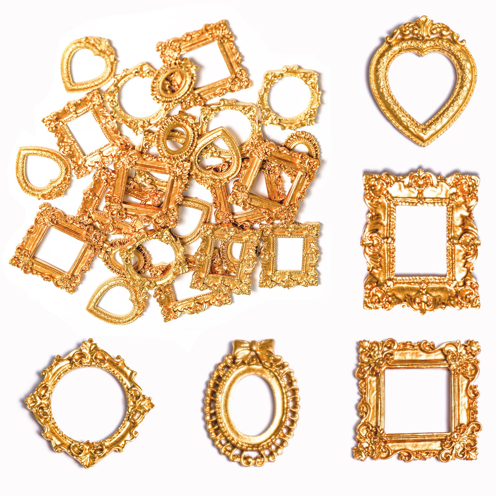 Photo 1 of 25pcs Gold Vintage Resin Mini Antique Photo Frame - DIY Small Picture Frame for Jewelry Display, Photography & Wall Decor